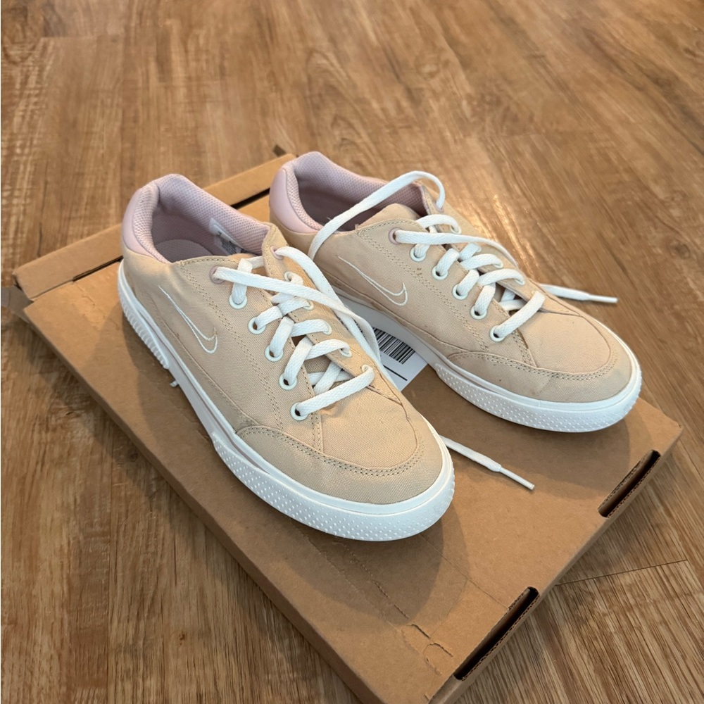 Nike Beige Sneakers with Pink Lining and White Soles